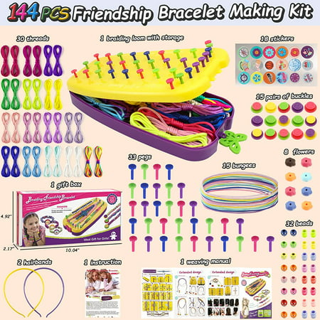 Lanney Friendship Bracelet Making Kit, 144 Pcs with Braiding Loom for Girls Kids 6-12 Years