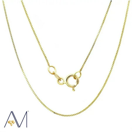 14k Yellow Gold 0.45mm Box Chain Necklace, 16? to 24?, with Spring Clasp, for Women, Girls, Unisex, (Giftbox Included)