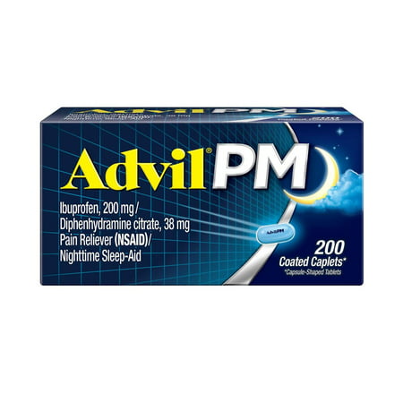 Advil PM Pain Reliever / Nighttime Sleep Aid Caplet, 200mg Ibuprofen & 38mg Diphenhydramine (200 ct.)