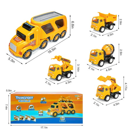 FOCUSSEXY Construction Truck Vehicle Playset with Sound and Light (5 Pieces)Multicolor,