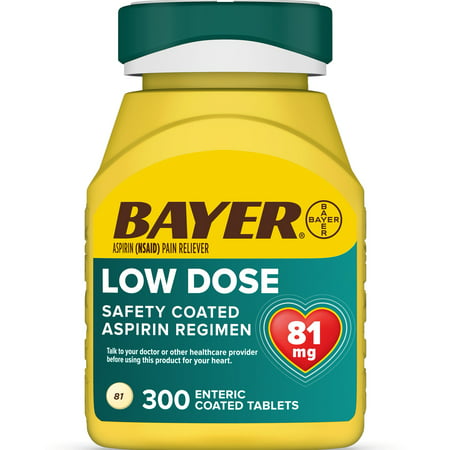 Aspirin Regimen Bayer Low Dose Pain Reliever Enteric Coated Tablets, 81mg, 300 Ct