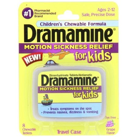 Dramamine Motion Sickness Relief for Kids Travel Case, Grape, 8 ct, 2-Pack