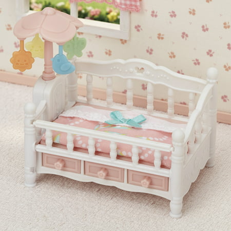 Calico Critters Crib with Mobile, Dollhouse Furniture Set with "Working" Features