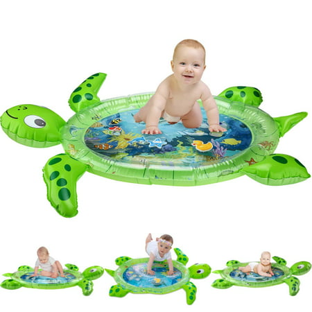 Gebra Inflatable Tummy Time Water Mat Sea Turtle Shape Infants & Toddlers Play Mat Toy, Fun Play Activity Center Your Baby's Stimulation Growth (BPA Free, 43" 35" 2.5")