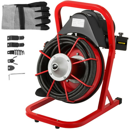 VEVORbrand Drain Cleaning Machine 50ft x 3/8 in Drain Cleaner Machines 250W Electric Drain Auger for 1" to 4" Pipes Electric Drain Snake Sewer Snake Drill w/ Cutters & Glove, 50ft x 3/8"