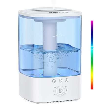 Humidifiers for Bedroom Mideum Room Home, Paris Rhone 3.5L Cool Mist Top Fill Ultrasonic Humidifier for Baby and Plants, with 7-Color LED Light, Touch Control, Auto Shut-off, Blue, Blue