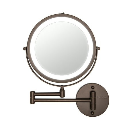 8.75" LED Lighted Wall Mount Mirror with 10x/1x Magnification Lights 360? Swivel, Bronze Oil-Rubbed Finish, 8.75" Edge to edge