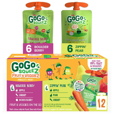 (12 Pack) GoGo Squeez Fruit & Veggiez Apple Pear and Berry Pouch, 3.2 oz, 12 Pack