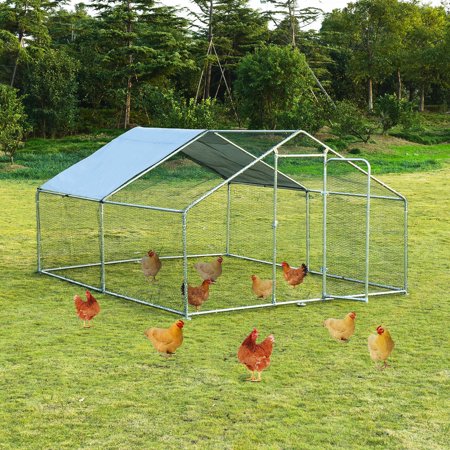 Gymax Large Walk In Chicken Coop Run House Shade Cage 10'x13' with Roof Cover Backyard, 10' x 13'