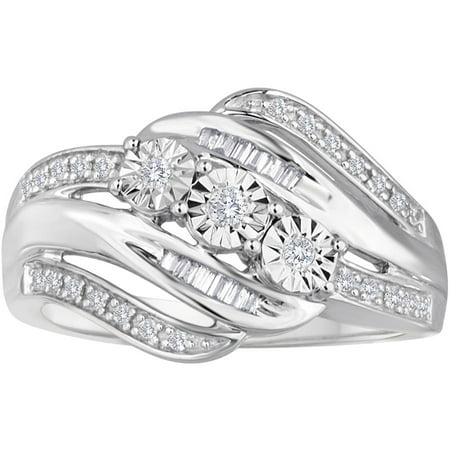 Brilliance Fine Jewelry 1/4 Carat T.W. Diamond Three-Stone Sterling Silver Bypass Ring, 7