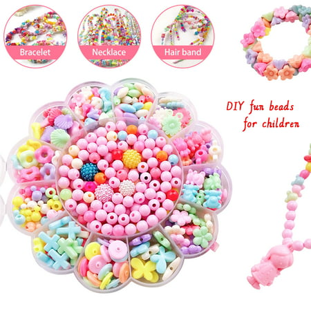 SHELLTON Craft Beads,Jewelry Making Kit With Storage Box- Arts and Crafts for Girls Age 3,4,5,6,7 Year Old Kids Toys - Hairband Necklace Bracelet and Ring Creativity DIY Set -Ideal Birthday Gifts