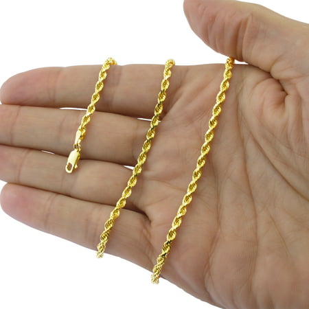 Nuragold 14k Yellow Gold 4mm Solid Rope Chain Diamond Cut Pendant Necklace, Mens Jewelry with Lobster Clasp 18" - 30"