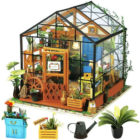 Robotime Dollhouse DIY Miniature Room Kit Handmade Green House Home Decoration for Christmas Birthday Gifts