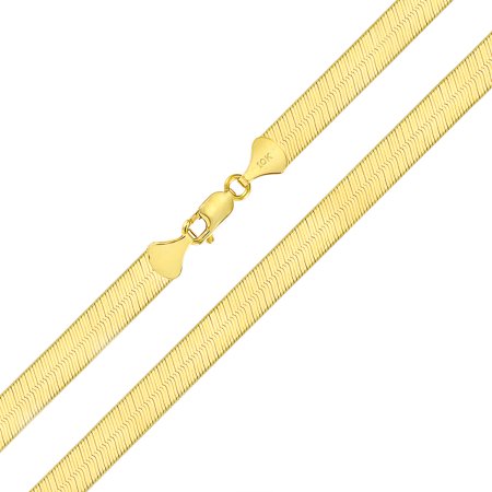 Nuragold 10k Yellow Gold 9mm Solid Herringbone Silky Flat High Polish Chain Necklace, Mens Womens with Lobster Clasp 16" - 24"