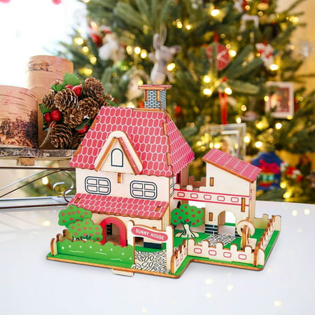 CTEEGC Promotion House Wooden Model Kit Tealight Holder To Christmas Decorate And Display Wooden Crafts for Children Ideal Arts And Crafts Project 45PC Christmas GiftB,