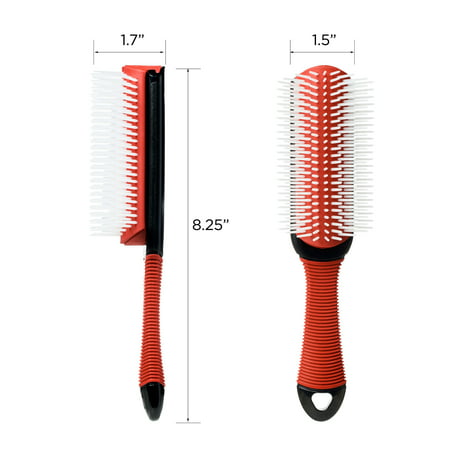 KISS 9-Row Non-Slip Travel Size 8.25" Round Detangling Cushion Hair Brush, Red