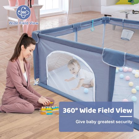 79''x63'' Baby Playpen Infant Large Safety Play Center Yard with 50 Ocean Balls Grey