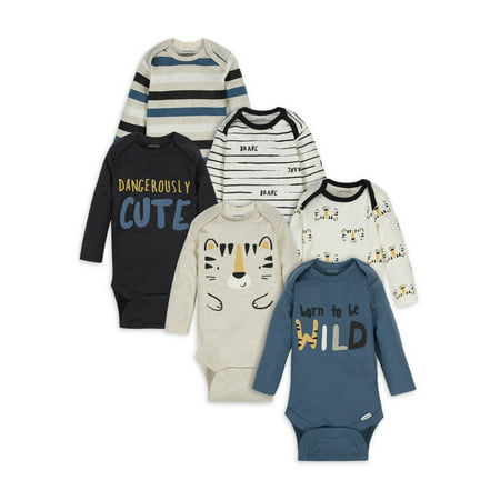 Onesies Brand Baby Boy Long Sleeve Bodysuits Set, 6-Pack, TIGER, 3-6 Months