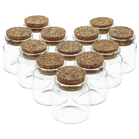 12 Pack 50ml Small Glass Bottles with Cork, Jars With Lids for Candy, DIY Crafts, Favors