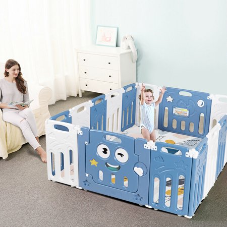 Gymax 16-Panel Foldable Baby Playpen Kids Activity Centre w/ Lock Door & Rubber Mats