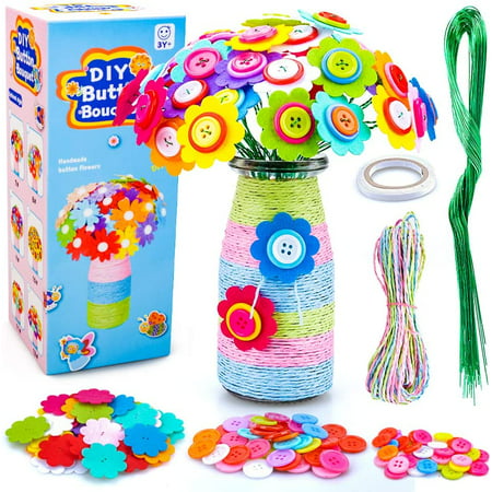 Amerteer Colorful Buttons and Felt Flower Craft Kit (122 Pieces)