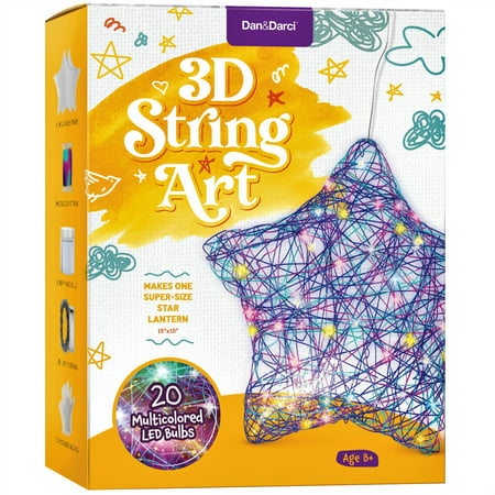 Dan&Darci 3D String Art Kit for Kids - Makes a Light-Up Star Lantern with 20 Multi-Colored LED Bulbs - Kids Gifts - Crafts for Girls and Boys Ages 8-12 - DIY Arts & Craft Kits for 8-12 Year Old Girl