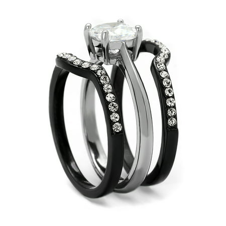 His and Hers Wedding Ring Sets Black Stainless Steel and Titanium Bridal Set, Women's Size 05 & Men's Size 09