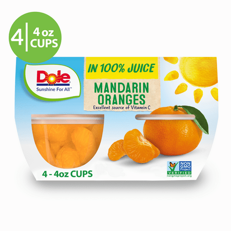 Dole Fruit Bowls, Mandarin Oranges in 100% Fruit Juice, 4 Oz Bowls, 4 Cups of Fruit