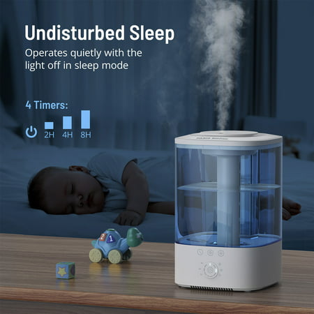 Humidifiers for Bedroom Mideum Room Home, Paris Rhone 3.5L Cool Mist Top Fill Ultrasonic Humidifier for Baby and Plants, with 7-Color LED Light, Touch Control, Auto Shut-off, Blue, Blue