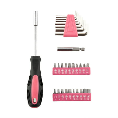 Ubesgoo 39pcs Pink Household Hand Tool Set Repair Tool Kit, w/ Storage Case, Pink