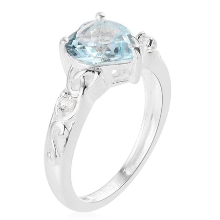 Shop LC Women 925 Sterling Silver Heart Blue Skyblue Topaz White Topaz Ring Size 11 Ct 1.7, Heart, 11