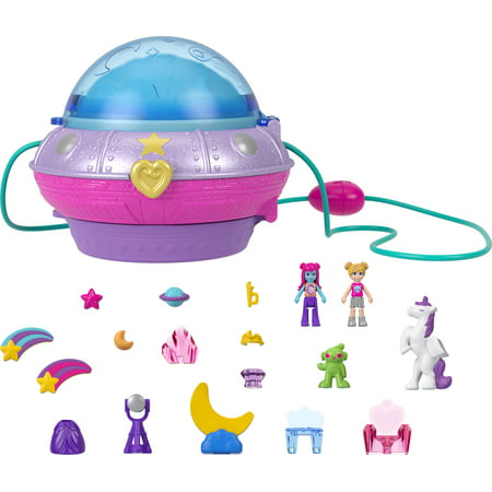Polly Pocket Double Play Space Compact , 2 Micro Dolls, 15 Accessories, 1 Fashion Piece, Pop & Swap Feature, 4 & Up