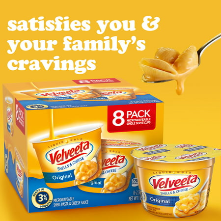 Velveeta Shells and Cheese Original Macaroni and Cheese Cups Easy Microwaveable Dinner, 8 ct Pack, 2.39 oz Cups, NA, NA