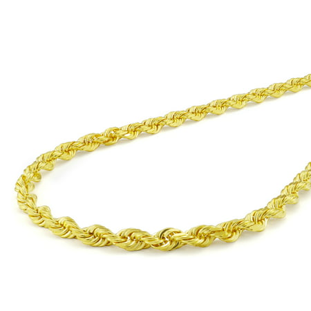 Nuragold 14k Yellow Gold 4mm Rope Chain Diamond Cut Bracelet, Mens Womens Lobster Clasp 8" 8.5" 9"