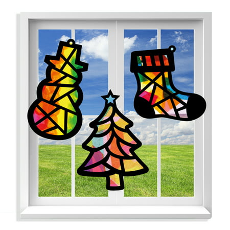 VHALE Suncatcher Kit, Stained Glass Paper Suncatchers Window Art, Children Creative Arts and Crafts, 3 Sets (Christmas)