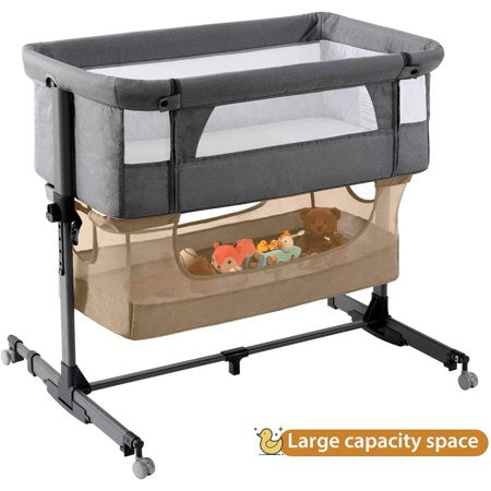 Nordmiex Baby Bassinet 3 in 1 Adjustable Bedside Sleeper Bed for Infant Baby with Breathable Net, GrayGray,