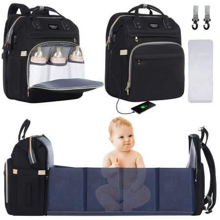 SoarDream Diaper Bag Backpack, Baby Diaper Bag with Changing Station, Portable 3 in 1 Nappy Backpack with Bassinet, Multifunction Travel Bag Backpack, BlackBlack,