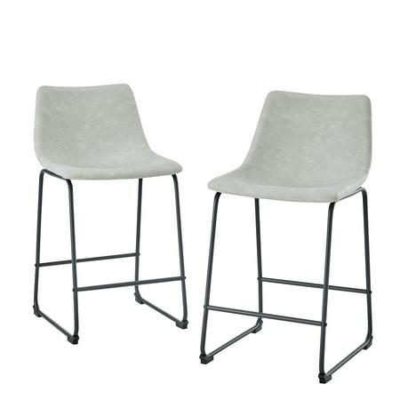 Worthington Full Back Faux Leather Counter Stools by River Street Designs, Set of 2, Grey, Gray, 24"