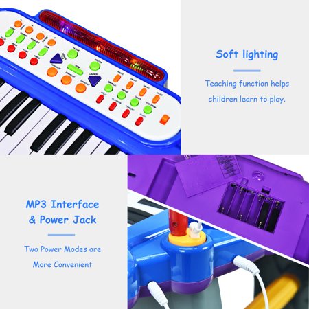Gymax 37 Key Electronic Keyboard - Toy Piano with MP3 Input, Microphone & Stool Blue