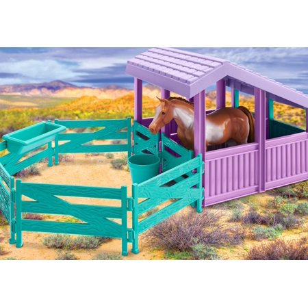 American Plastic Toys Horse Stable with Water Pail and Feeding Trough