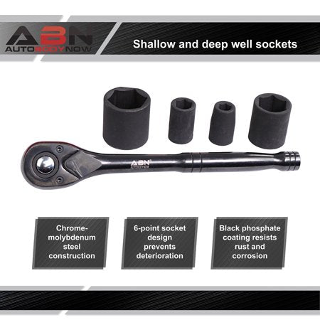 ABN 65 Piece Impact Socket Set - 1/2in Drive Shallow and Deep Socket Set