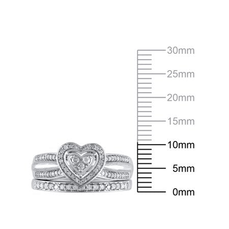 1/5 Carat T.W. (I3 clarity, I-J color) Forever Bride Heart Shaped Halo Diamond Composite Bridal set in Sterling Silver, Size 9