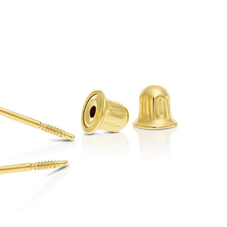 Tilo Jewelry 10k Yellow Gold Solitaire Round CZ Stud Earrings in Secure Screw-backs (5mm) Women, Girls, Men, unisex, 5 mm