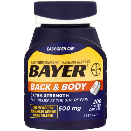 Bayer Back & Body Extra Strength Aspirin/Pain Reliever Coated Caplets 200 ea (Pack of 2)