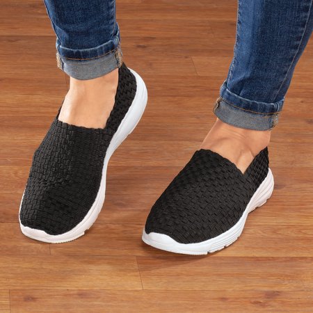 Silver Steps Comfort Flex Memory Foam Walking Shoe, Women?s Slip-On Sneaker, Black, Size 11, Black, 11