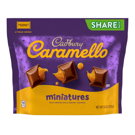 CADBURY, CARAMELLO Miniatures Milk Chocolate and Caramel Candy Bars, Individually Wrapped, 8 oz, Share Pack