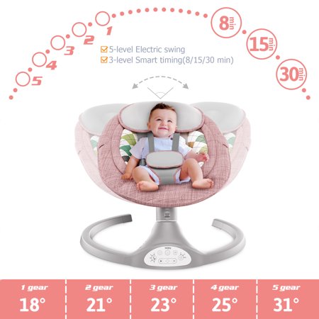 Bioby Electric Baby Swing Chair, Infant Swing with Remote Control, Built-in Bluetooth, Soft Music, Sway in 5 Speeds, Seat Belt, GiftsPink,