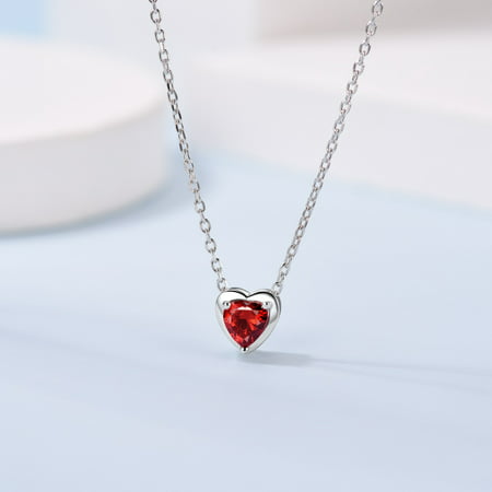 Women 925 Sterling Silver Birthstone Love Heart Necklace, Birthday Valentines Gift