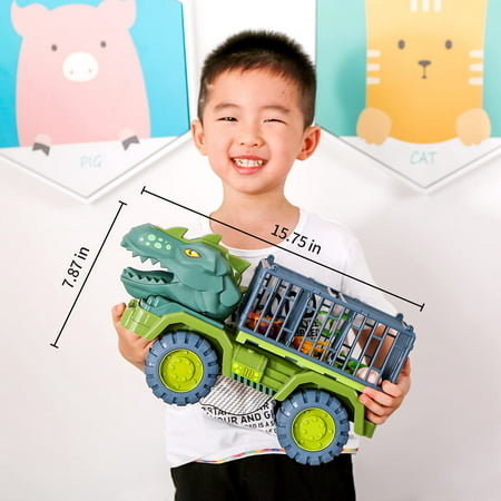 CUTE STONE Toy Truck, Dinosaur Transport Car Carrier Truck with Dinosaur Toys, Friction Powered Cars, Activity Playmat, Dino Car Playset Toys for Kids Boys Girls
