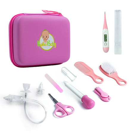 KAILEXBABY Portable Baby Healthcare and Grooming Kit, Nail Clippers, Hair Brush, Comb, Scissors for Girls - Pink, Pink, 10-Piece, Girls